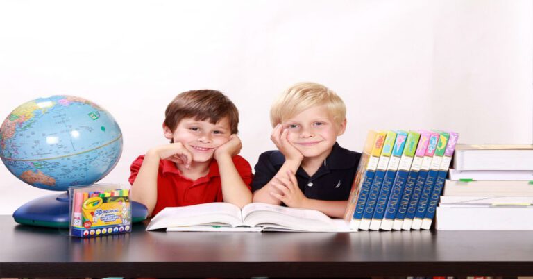 two children in a classroom